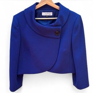 Tahari by Arthur S Levine royal blue cropped waist with shawl collar suit blazer